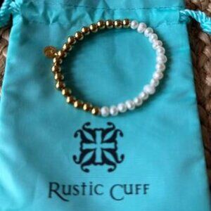 Gold Bead/Pearl Bracelet - Rustic Cuff